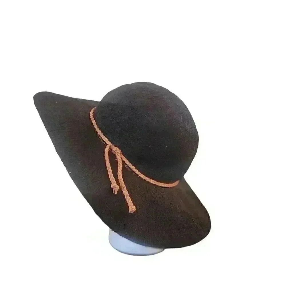 Marcus Adler Women's Black Crocheted Packable Sunhat w Faux Leather Braid Band